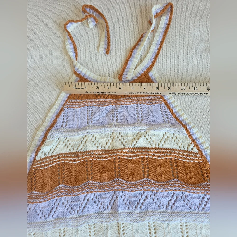 Sisstrevolution knit Back Tie Striped Pointelle Crochet Halter Crop Top S M NEW - Picture 6 of 8
